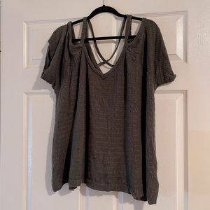 off the shoulder green sweater